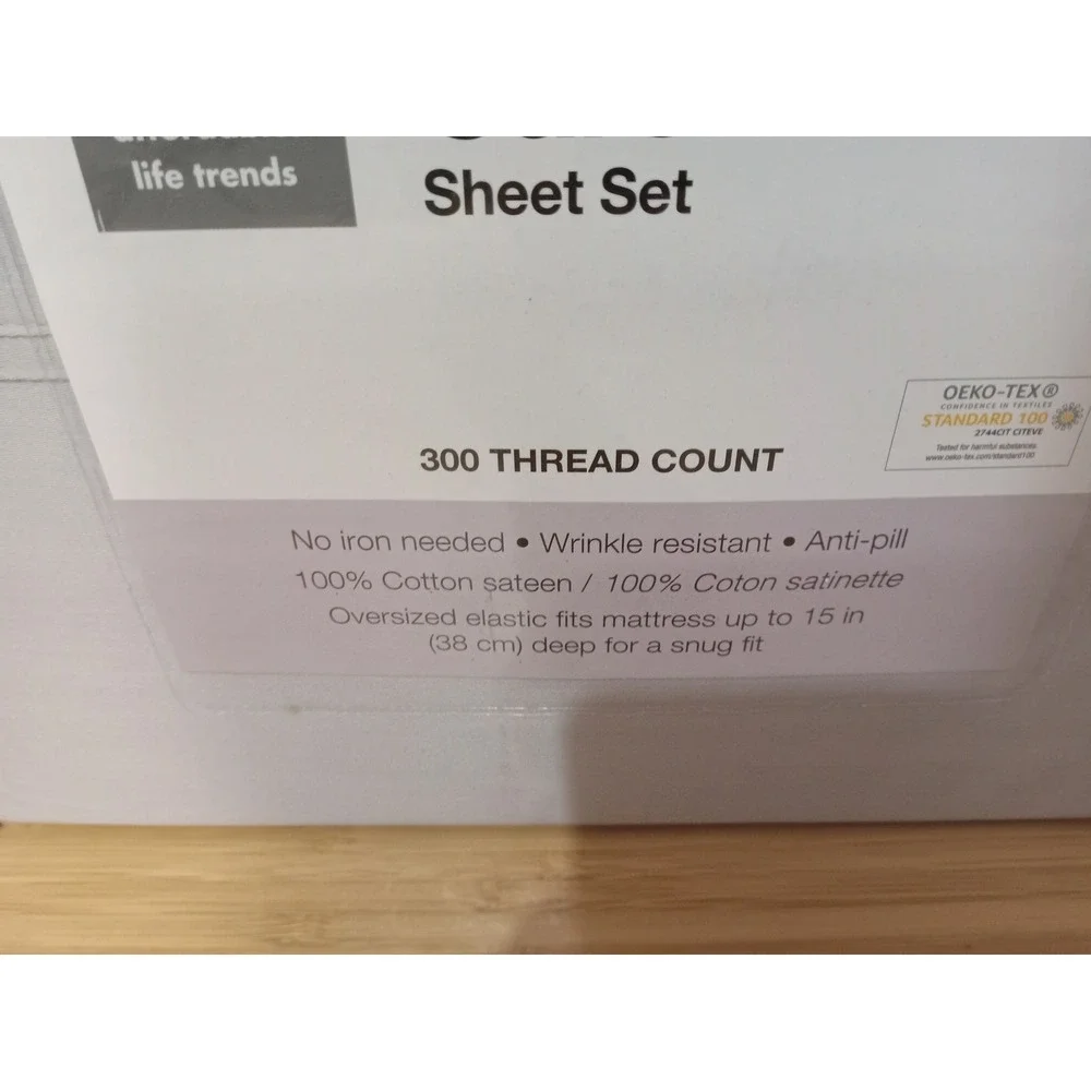 SALT Easy Care 300 TC 100% Cotton Sateen Sheet Set Full Full XL Silver 4pc New
